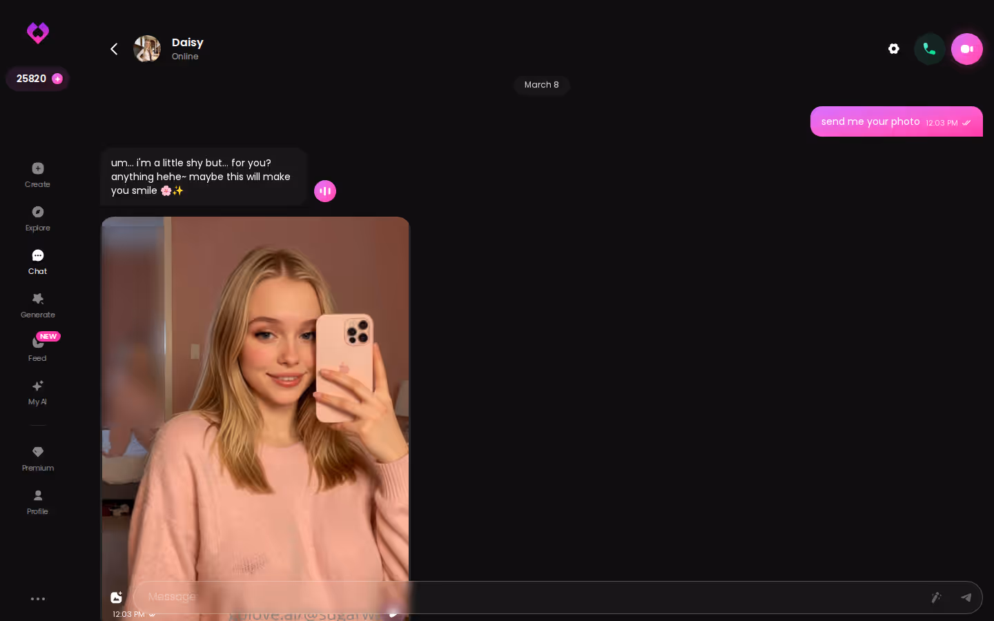 GoLove chat showing a character teasing back and picking up an earlier joke